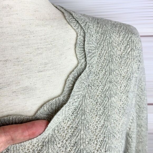 Ann Taylor Cashmere Lace Sweater Gray Silver Sparkly Scalloped Scoop Neck sz Mp - Picture 5 of 13